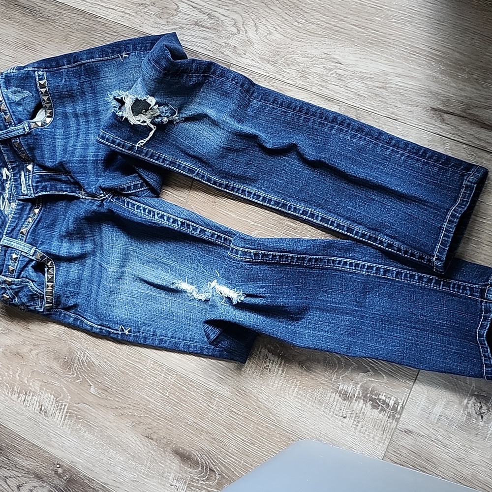 Seven7 Women's Boot Cut Jeans - Distressed Blue